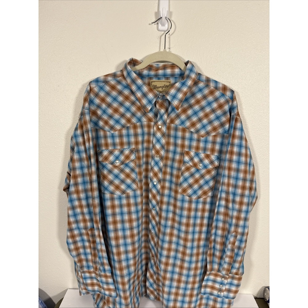 wrangler‎ Western shirt pearl snap 3xl Men's L/S Plaid L1